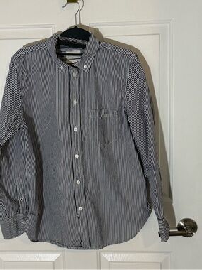 J. Crew women’s Navy and White Vertical Stripe Button-Down Shirt
